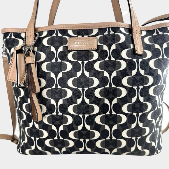 COACH Park Metro Dream C Black & Ivory Monogram C Purse Tote Shoulder Bag F26201 - Picture 3 of 16
